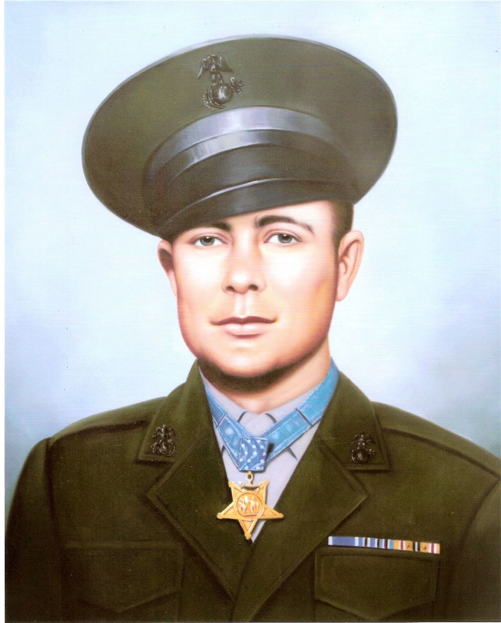 Hershel Williams with Medal of Honor around neck.  Official Marines photo.