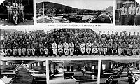 Camp Parsons,  Company 518, F-3 and a collage of camp structures and men.