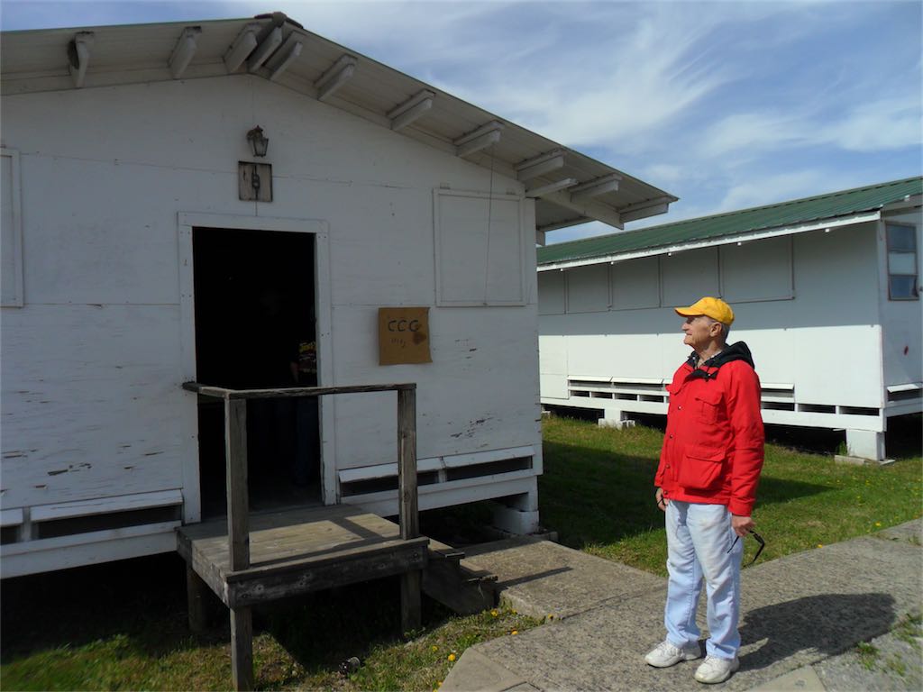Dr. Robert E. Anderson inspects the proposed barracks located at the North Central Regional Airport, Bridgeport in preparation for removal of the barracks to the museum campus. April 2012.
